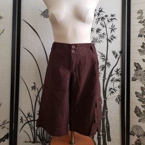 [Jalate] Brown Wide Leg Cargo Pocket Capri Pants